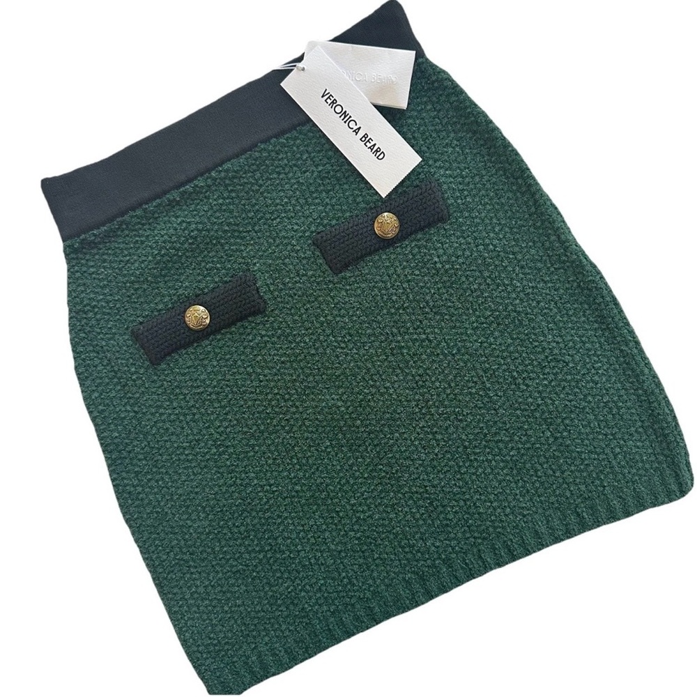 Veronica Beard Rivka Boucle Knit Pine Green Mini Skirt-XS-Quiet Luxury Designer